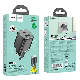 Зарядний пристрій Hoco N41 USB/ Type-C PD QC чорний + кабель Type-C to Lightning - мініатюра 5