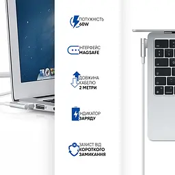 Зарядний пристрій для макбука 60W, MagSafe (L-tip), білий блок живлення, зарядний пристрій для ноутбука + магнітний кабель, швидка зарядка, адаптер живлення Apple MacBook (ARS12028) - мініатюра 5