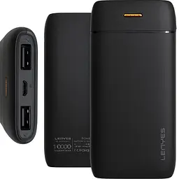 Повербанк LENYES PX167 10000 мА·год з LED-індикатором і 2 USB, чорний - мініатюра 1