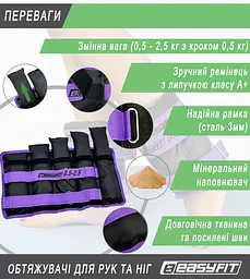 Обтяжувачі для ніг та рук EasyFit набірні чорно-фіолетові 0,5-2,5 кг (пара) - мініатюра 4