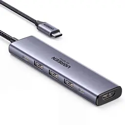 Док-станція USB-C UGREEN CM511 хаб 6 в 1 HDMI 4K 60 Гц / 2K 144 Гц / 1080p 240 Гц 3 USB-A та 1 USB-C для даних до 10 Гбіт/с вхід USB-C PD 3.0 до 100 Вт заряджання ноутбука до приблизно 85 Вт максимальна потужність із зарядним пристроєм USB-C PD 100 Вт Windows/macOS/Linux HDR Mac серії M смартфони й планшети з повнофункціональним USB-C захист від перенапруги перевантаження й короткого замикання алюмінієвий корпус кабель приблизно 20 см космічний сірий (45031)