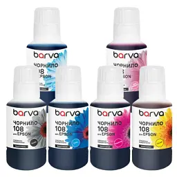 Комплект чорнил Barva Epson 108, Black / Cyan / Magenta / Yellow / Light Cyan / Light Magenta, 6x140 мл, водорозчинні, флакон OneKey (E108-140-MP)