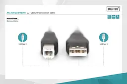Кабель USB, тип A - B M/M, 1,8 м, чорний AK-300102-018-S DIGITUS by ASSMANN - мініатюра 2