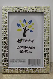 Фоторамка 10х15, біла із золотими квадратами, 1611K-015-3G, Скло + Картон