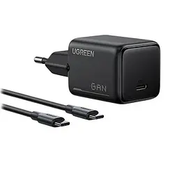 Мережевий зарядний пристрій з кабелем UGREEN X517 25W USB-C GaN Fast Charger Set EU+1M CC Cable чорний