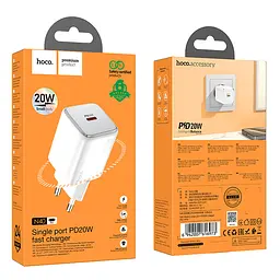 Мережевий зарядний пристрій Hoco N40 Mighty single port PD20W charger(EU) Білий - мініатюра 2