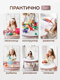 Дитячий столик та стілець 6 в 1 зростаючий. Стіл багатофункціональний ігровий з лего поверхнею "Трансформер Мультіплей" (Pink) - мініатюра 11