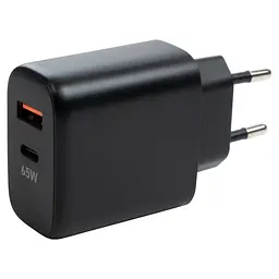 Зарядний пристрій Vinga GaN 65 Вт, PD + QC, настінний, порти: 1xUSB-C + 1xUSB-A (VCPCHCA65B) - мініатюра 2