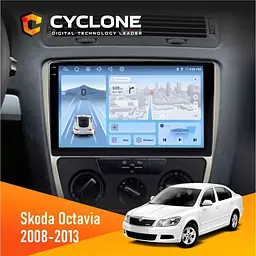 Штатна магнітола Skoda Octavia A5 2008-2013 Silver Cyclone C10-012 4x64 DSP 4G Cyclone (НФ-00005289)