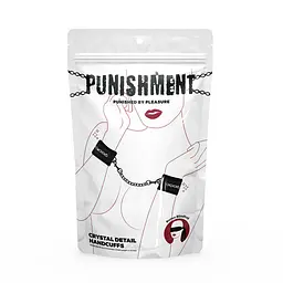 Наручники Punishment – Crystal Detail Handcuffs – Black, знімний ланцюжок, оздоблені кристалами - мініатюра 3