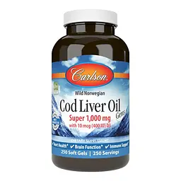 Жирні кислоти Carlson Labs Cod Liver Oil Gems Super 1000 mg, 250 капсул