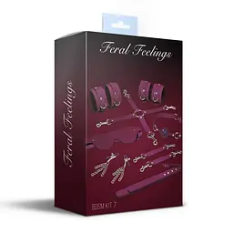 Набір Feral Feelings BDSM Kit 7 Burgundy, наручники, поножі, конектор, маска, паддл, кляп, затискачі - мініатюра 2