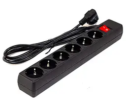 Мережевий фільтр GTL E06K, 6 розеток, 1.8 м, Black, 10А, до 2.3 кВт, виключатель, заземление, 3x0.75 мм² (GTL-XH-E06K-1.8B)