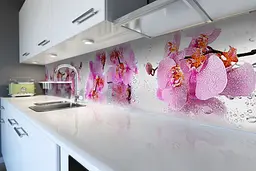 Кухонний фартух Орхідея Сакраменто для кухні наклейка рожеві квіти краплі роса 65х250 см Happy Pocket Z180542