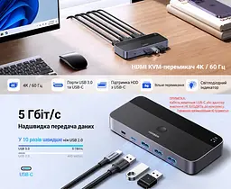 HDMI KVM-перемикач UGREEN CM664 для 2 ПК зі спільним монітором і USB-периферією 4K 60 Гц (15707) - мініатюра 6