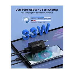 Зарядное устройство для Choetech GaN USB-A/USB-C 33W QC3.0/PD/PPS (PD5006-EU-BK) - миниатюра 3