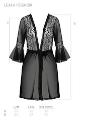 Пеньюар Passion LEAFA PEIGNOIR black, L/XL, довжина трохи вище коліна, широкі рукави, зав'язується на пояс - мініатюра 5