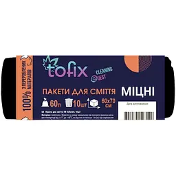 Пакети для смiття Tofix 10шт 60л міцні чорні