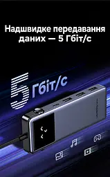USB-C хаб UGREEN Uno CM889 6 в 1 3 USB-A 3.0 + 1 USB-C 3.0 для даних до 5 Гбіт/с HDMI до 4K 60 Гц / 2K 144 Гц / 1080p 240 Гц вхід USB-C PD 3.0 до 100 Вт хост до 90 Вт без споживача на виході PD або до 70 Вт із ним заряджання периферії через USB-C PD 3.0 до 20 Вт HDMI потребує USB-C хоста з DisplayPort Alt Mode кнопка ввімкнення/вимкнення HDMI LED-дисплей стану підключень дублювання/розширення без драйверів сірий із чорною панеллю (75177) - мініатюра 6