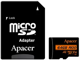 Карта пам'ятi 64GB MicroSDXC UHS-I/U3 Class 10 (AP64GMCSX10U8-R) + SD адаптер Apacer teh0027518