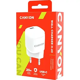 Зарядний пристрій Canyon USB-C PD 20W Mini Wall Charger H-20 White - мініатюра 4