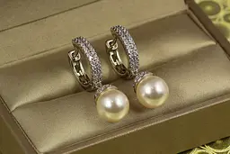 Сережки підвіски Xuping Jewelry з перлами та доріжками зверху 2,8 см сріблясті