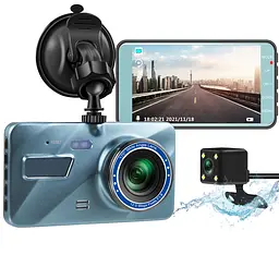 Відеореєстратор Сенсорний Дисплей 4.0 дюйма Dual Lens на 2 камери (спереду + ззаду) - мініатюра 2