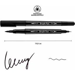 Маркер акварельний Santi Brush Pen SW-27 чорний двосторонній 6 шт. (391027) - мініатюра 2