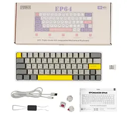 Клавіатура ігрова механічна бездротова Epomaker EP-64-WM White 2.4G/BT/USB RGB Mulan Switch Linear Hot-Swap - мініатюра 2