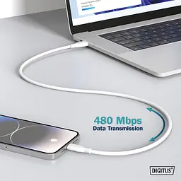 Кабель Digitus USB-A > USB-C заряджання/синхронізації, USB 2.0, 60W, силіконовий, 1м, білий teh0013664 - мініатюра 7