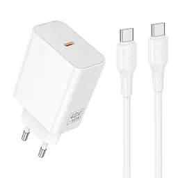 Адаптер мережевий HOCO C to C cable Source single port PD charger set C162A 1Type-C, 40W/3A, PD/QC - мініатюра 3