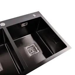 Кухонна мийка Platinum Handmade PVD HDB з нержавіючої сталі 3.0 мм квадратний сифон 78x48x23 см чорна - мініатюра 4