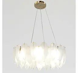 Підвісна кругла люстра Artlight 21824-600GD золота на 8 ламп E14 з декоративним пір'ям з матового скла. - мініатюра 3