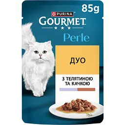 Вологий корм для котів Gourmet Perle Duo міні філе з телятиною та качкою у підливці 85 г