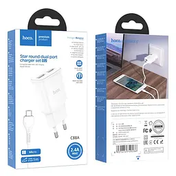 Зарядний набір Адаптер і кабель Micro USB Hoco C88A Star round dual port charger set білий - мініатюра 5