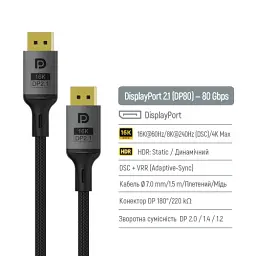 Кабель DisplayPort (M) - DisplayPort (M), 1.5 м, Black, ColorWay, V 2.1, 16 K / 60 Гц (CW-CBDP 091-BK) - мініатюра 4