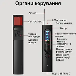 Детектор жучків, прихованих камер і магнітів - антижучок 3 в 1 з ліхтариком Savetek X13 (GS-R39) (100967) - мініатюра 6