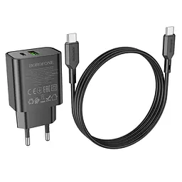 МЗП Borofone BA88A Navy PD20W+QC3.0 (1USB-A/1C) + кабель Type-C to Type-C Black - мініатюра 3