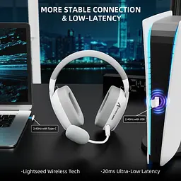 ATTACK SHARK L80 PRO Легка бездротова ігрова гарнітура BT/2.4G/ 40 мм динаміки,Білі - мініатюра 3