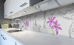 Кухонний фартух Перли Фіолетові Квіти вінілова наклейка для кухні ПВХ Абстракція Сірий Happy Pocket Z181375