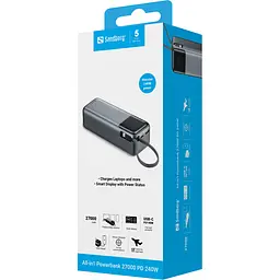 УМБ Sandberg 27000mAh 240W PD, USB-A, USB-C In/Out, with built-in Type-C cable 140W - мініатюра 7