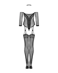 Нейлоновий бодістокінг з імітацією панчіх Obsessive Bodystocking G333 S/M/L, black, з доступом - мініатюра 6