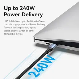 Кабель Vention USB 4.0 Type-C M-M, 1.0 м 240W (50V/5A) 8K60Hz Thunderbolt 4 Gray Aluminum Alloy - мініатюра 7