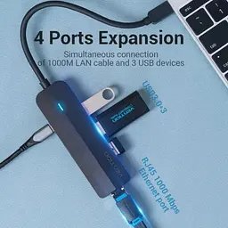Хаб USB 5-in-1, Black, Type-C 3.1 - 3xUSB 3.0 / Lan Vention teh0019574 - мініатюра 3