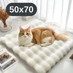 М'який лежак для котів та собак 50×70 см — пухнастий килимок під нірку, теплий, білий KT8001313