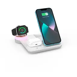 Зарядка Qi 4in1 wireless charger RGB X499 Phone/Watch/Earphones 15W Max біла