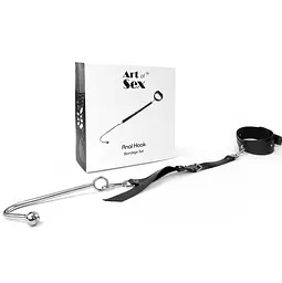 Анальний гак 2 з нашийником із натуральної шкіри Art of Sex - Anal hook, Чорний - мініатюра 2