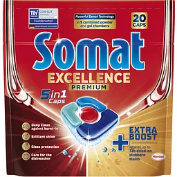 Капсули для посудомийної машини Somat Exellence 5 в 1, 20 шт.