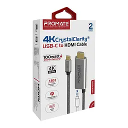 Кабель Promate HDMI-USB Type C V 2.0 1.8 м (hdmi-pd100.grey) - мініатюра 2