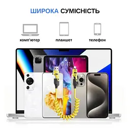 Кабель XON SmartCable Type-C/Type-A - Type-C/Lightning PD 65W 1.5м MultiLink (SC5ACL6W1Y 4593) Жовтий - мініатюра 5